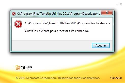 Error Office 2010 "Cuota insuficiente..." Error Office 2010 "Cuota insuficiente..."