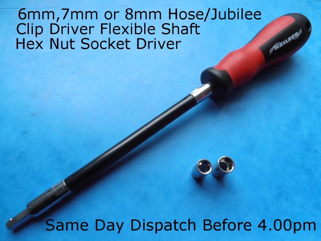 6mm,7mm or 8mm Hose / Jubilee Clip Driver Flexible Shaft / Hex Nut