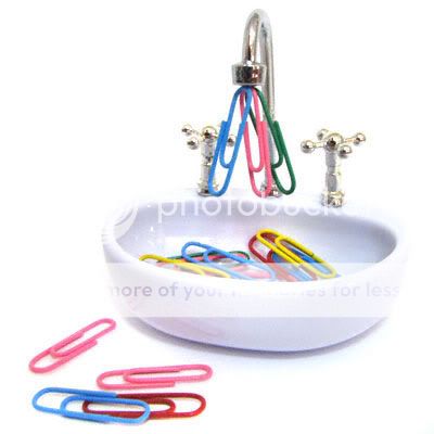  Mini Sink Basin Paper Clip Holder w 20 Colorful Paperclips