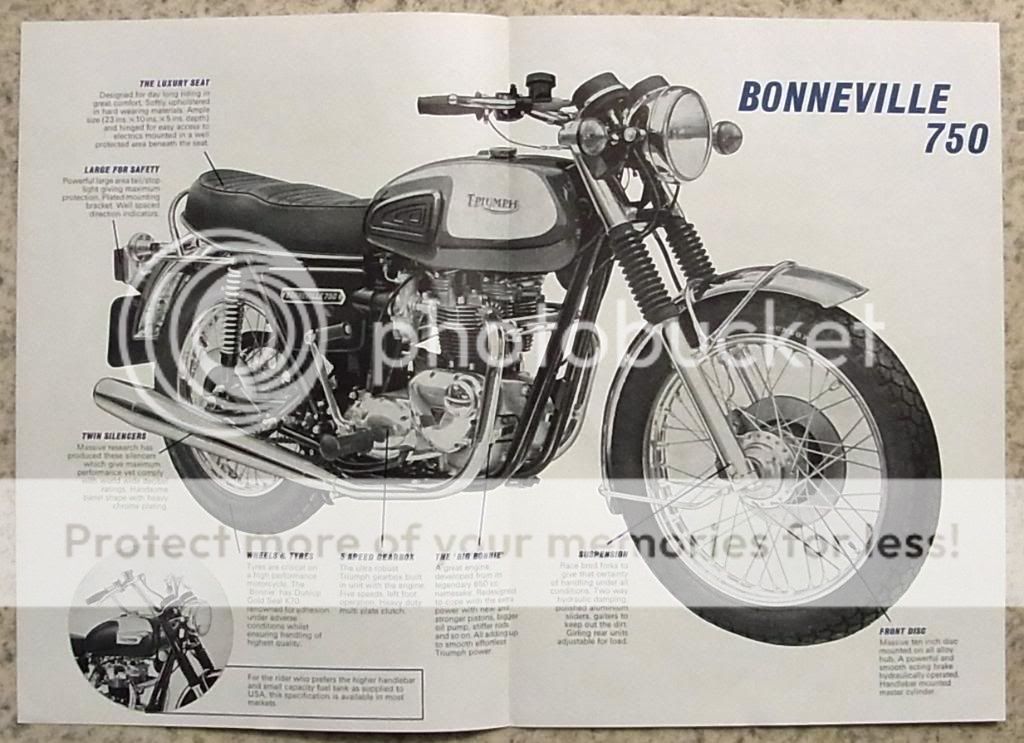 TRIUMPH BONNEVILLE 750 MOTORCYCLE Sales Brochure 1973  