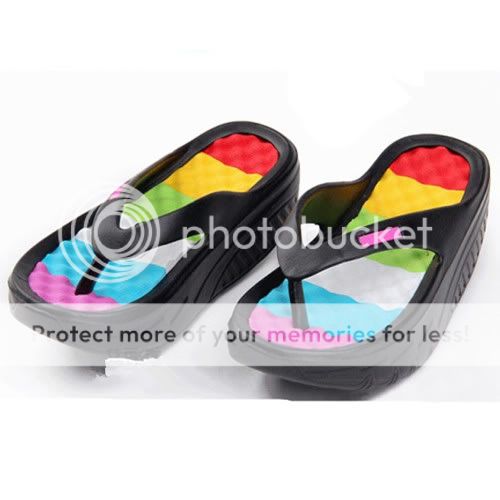 Womens Girls Beach Wedges Platform Massage Thong Slipper Sandals Rainbow Shoes