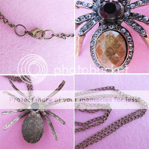   Exquisite Granny Chic Rhinestone Spider Amber Animal Necklace Pendant