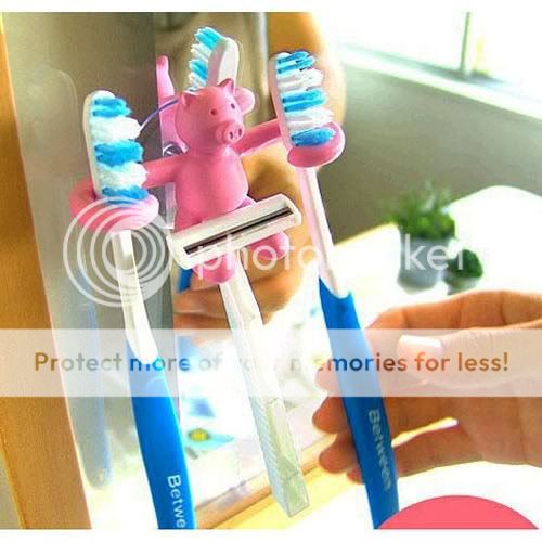 Home Bathroom Pig Toothbrush SpinBrush Shaving Razor Suction Hook 