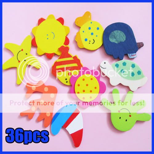 36x Wooden Carton Cute Animals Fridge Magnet Sticker Kids Fun 