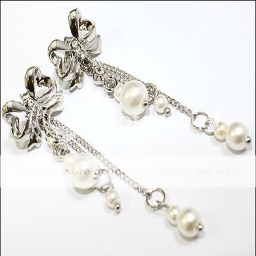   Bow Pearl Earrings Ear Stud Pendant Dangle Gift Jewelry Women  