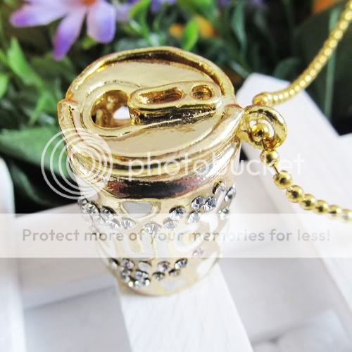 Fashion Gold Coke Can Necklace Crystal Pendant Sweater Chain Women 