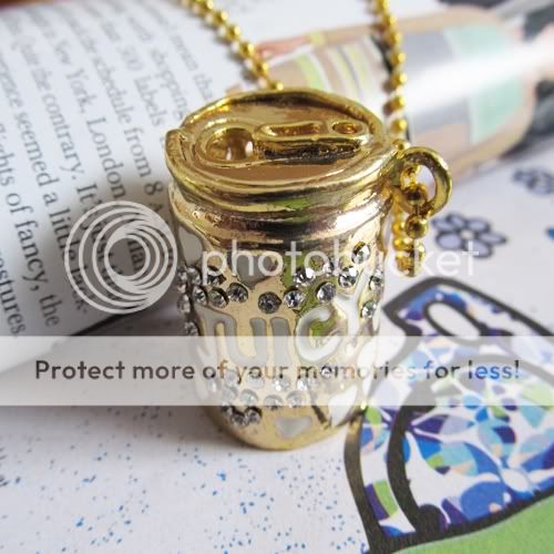 Fashion Gold Coke Can Necklace Crystal Pendant Sweater Chain Women 